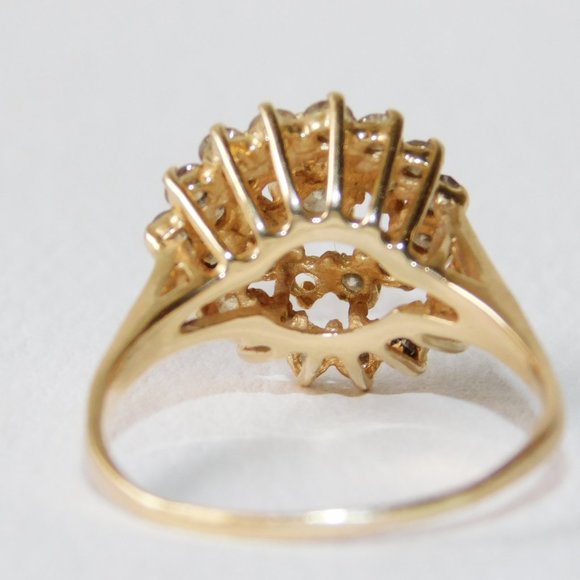 Estate 10K Solid Gold Real Diamond Large Cocktail Cluster Anniversary Ring 1+CT - Picture 6 of 8